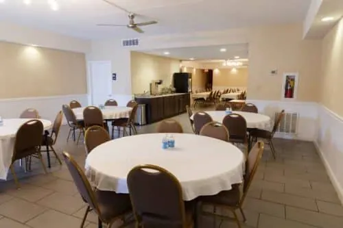 The Guest Lodge meeting room set for an event